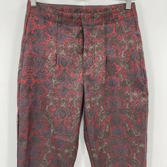 Free People High Waisted Pleated Front Cropped Brocade Jacquard Pants - Picture 2 of 8